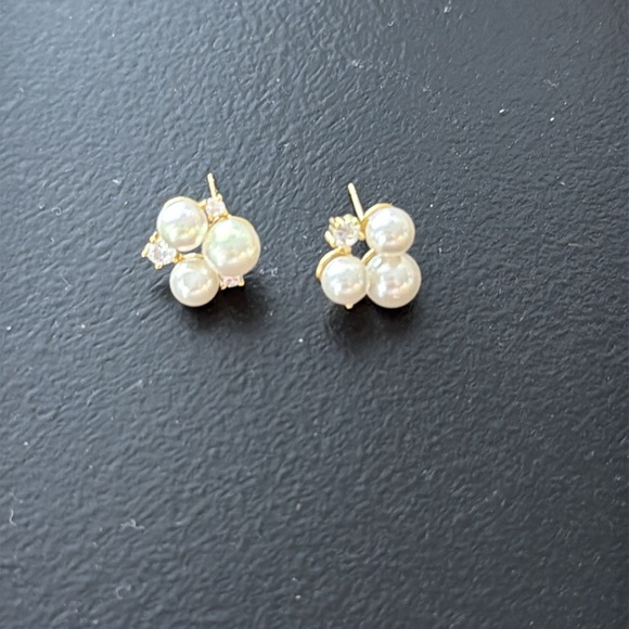 CZ By Kenneth Jay Lane Pearl and CZ Cluster Earrings - Picture 2 of 3